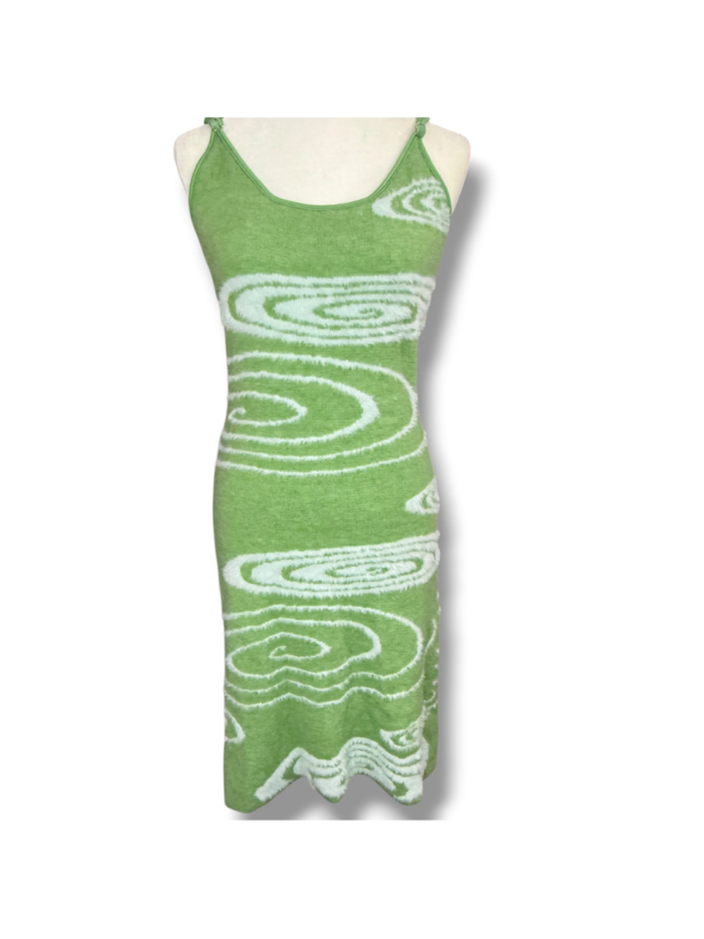 House of Sunny Galaxy Hockney Dress S Green Fuzzy Eyelash Midi Cutout